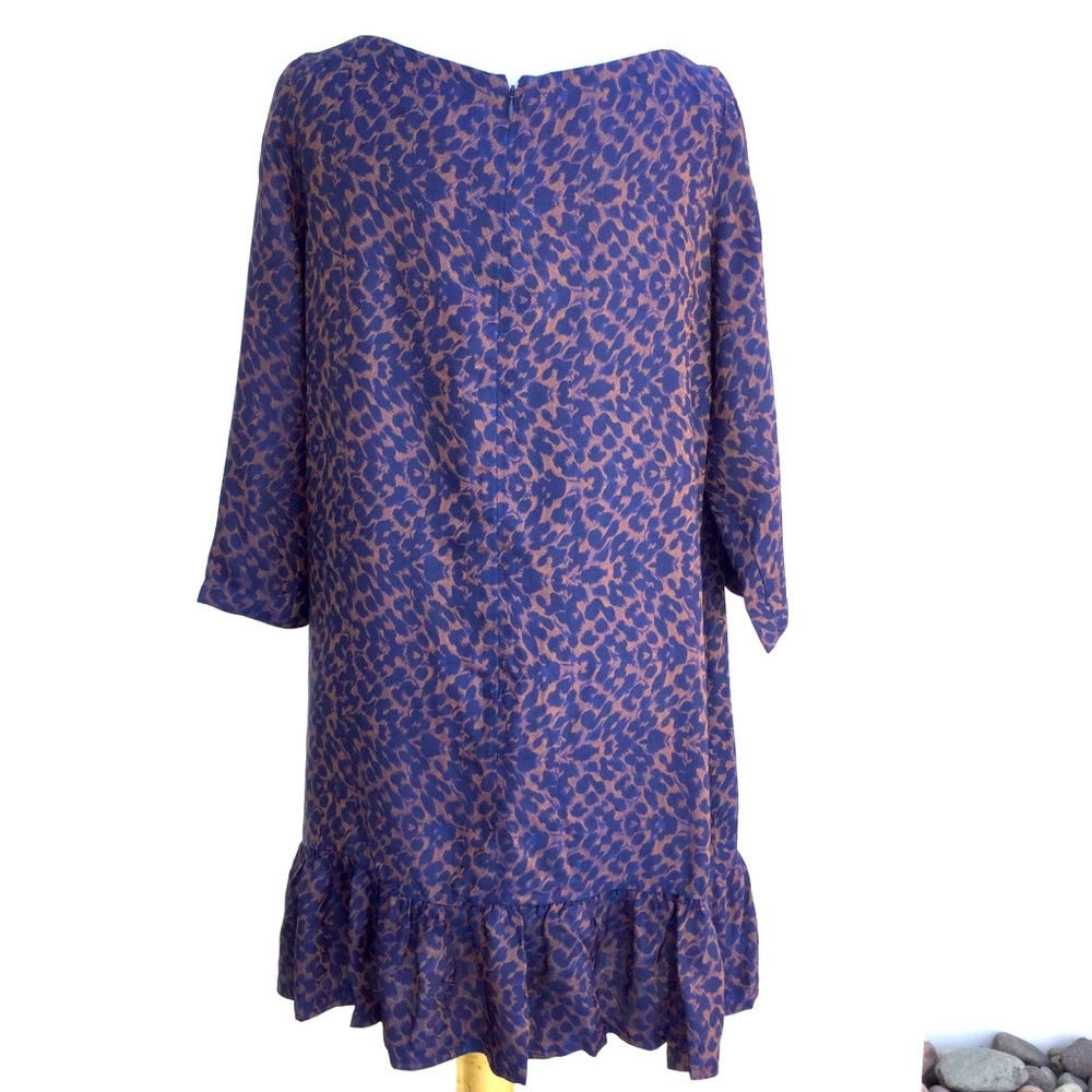 Sezane Robe Auberie Jacquard Leopard Blue Ruffled Hem Shift Dress - Picture 2 of 3